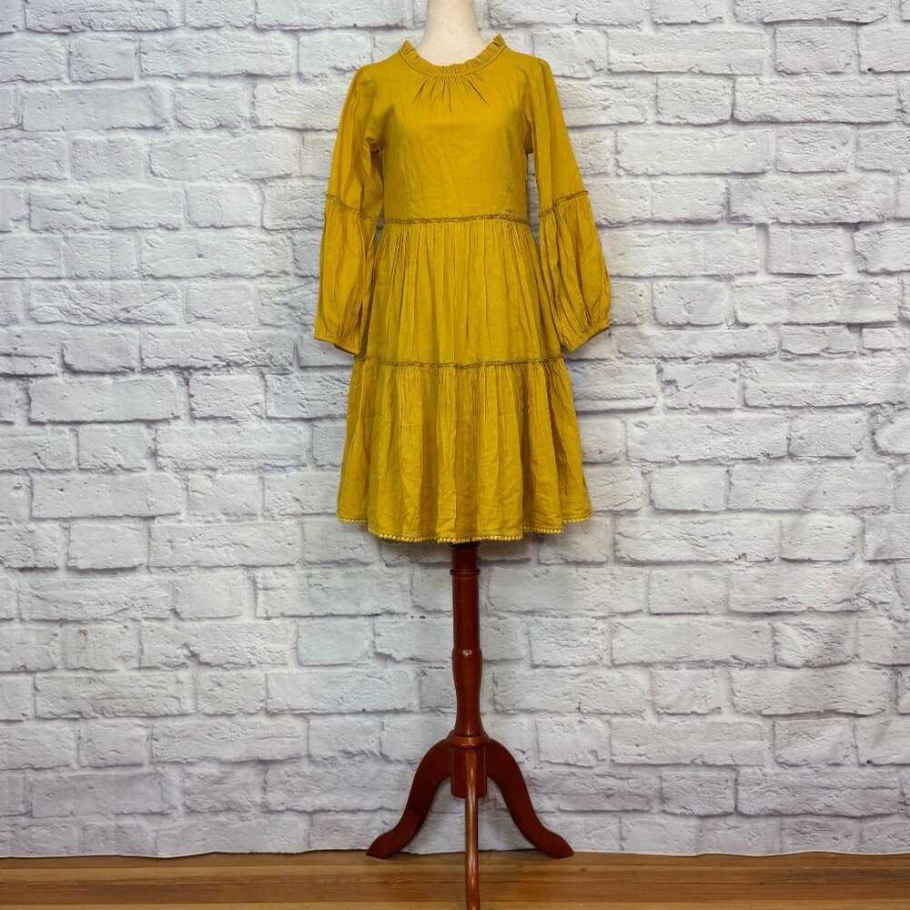 Khara Kapas Honeydrops Mustard Yellow Tiered Dress